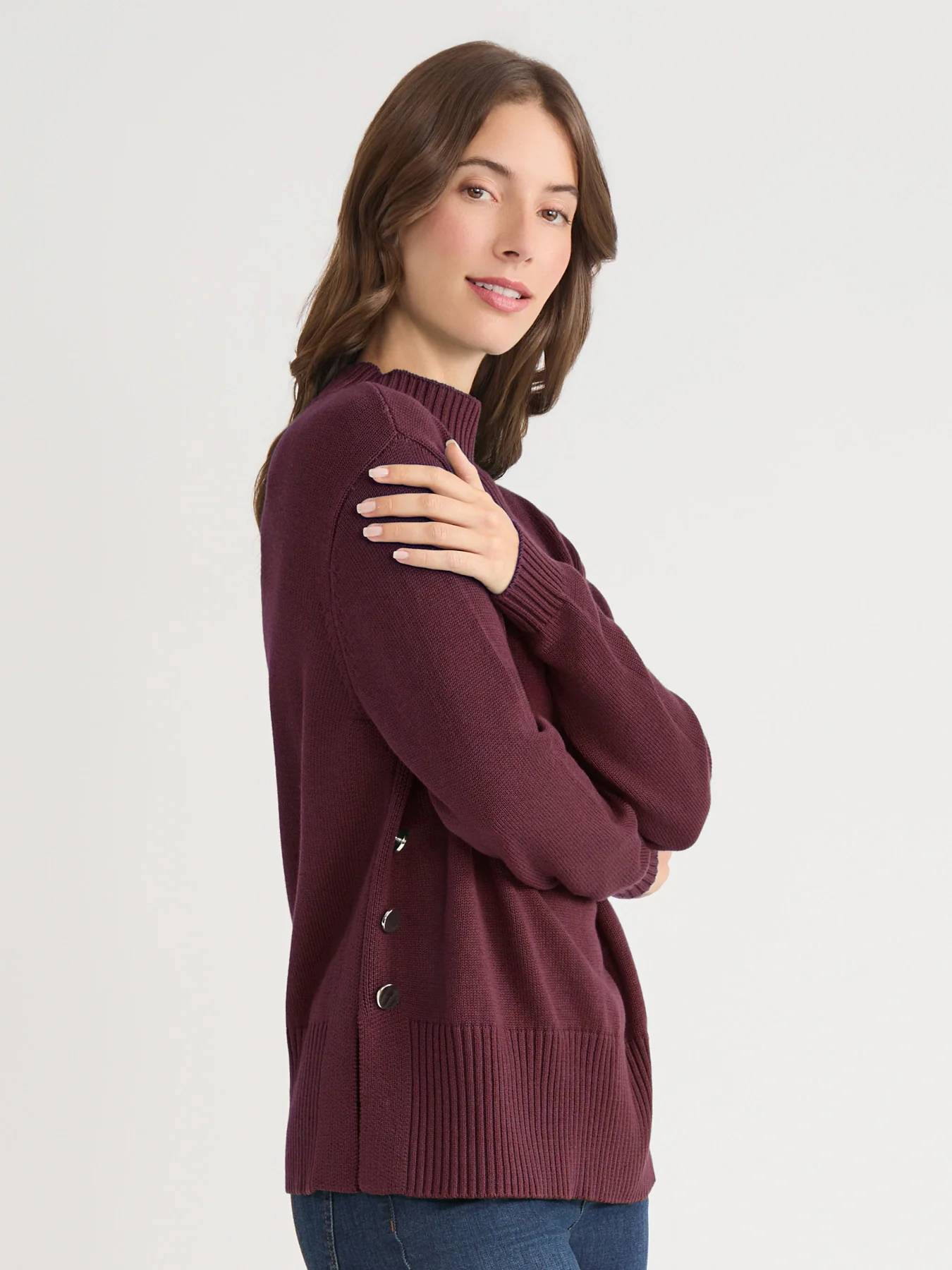 Side Button Sweater Mock Neck Sweater - Image 3