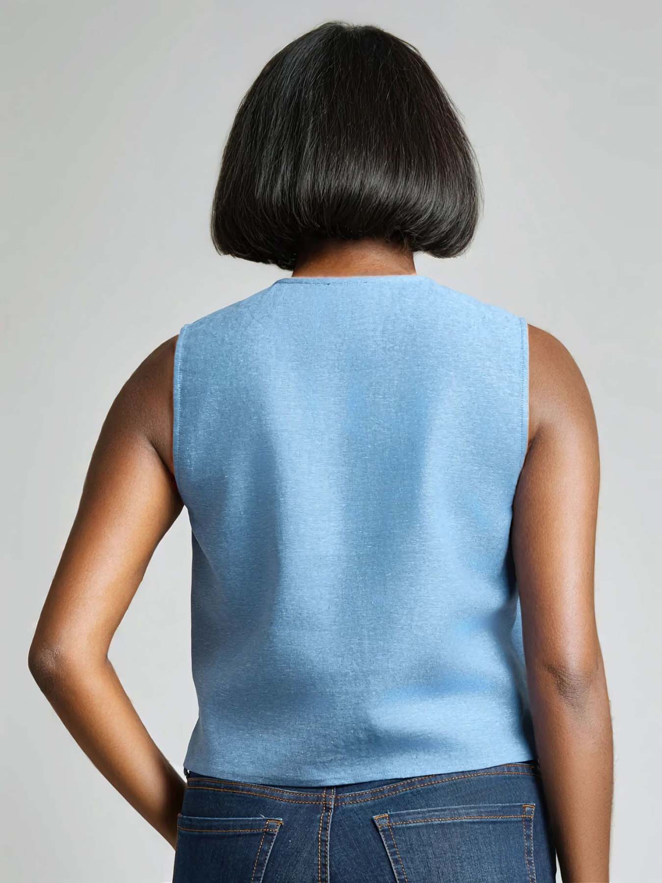 Sleeveless Button Front Top, Crossdye Linen Blend - Image 5