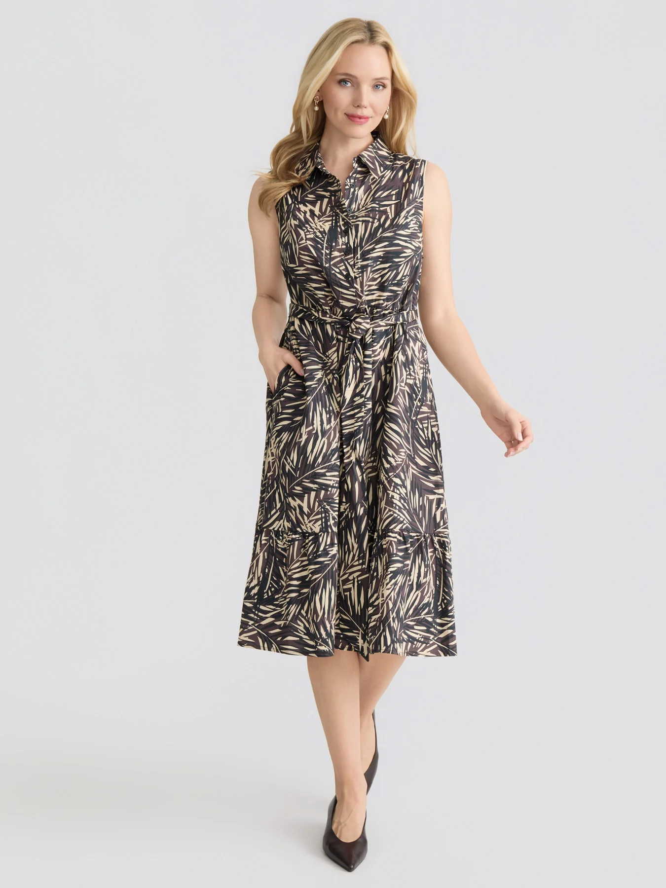 Sleeveless Midi Shirt Dress, Cotton Poplin