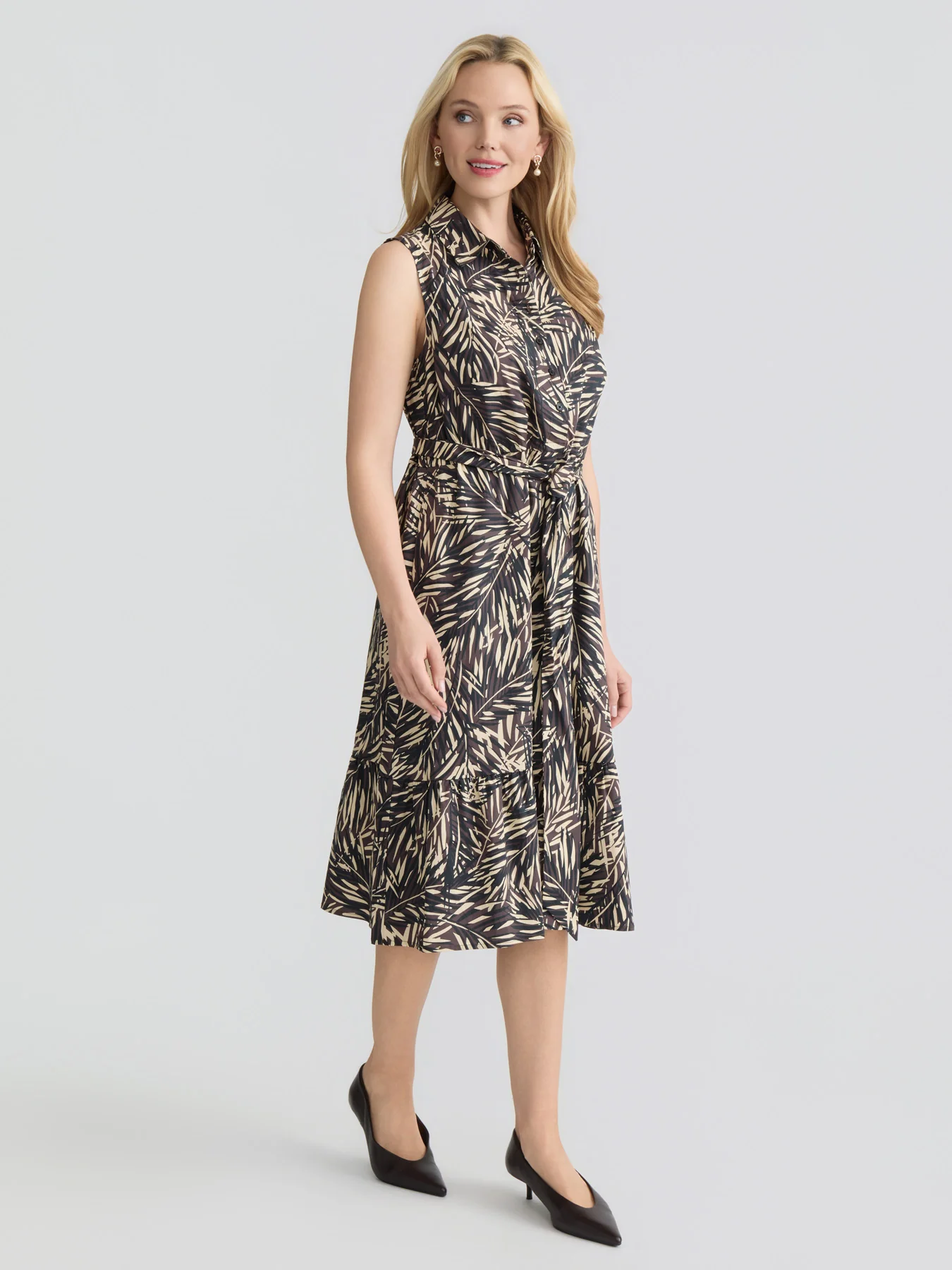 Sleeveless Midi Shirt Dress, Cotton Poplin - Image 2