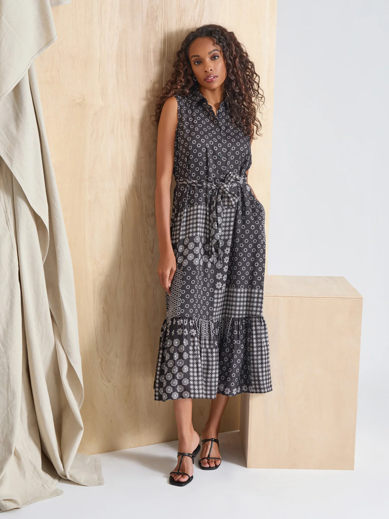 Sleeveless Midi Shirt Dress - Image 2
