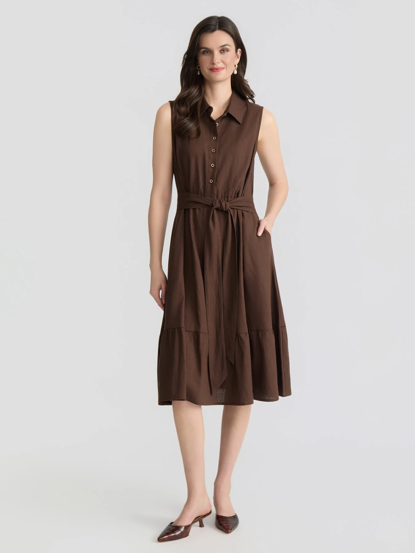 Sleeveless Midi Shirt Dress, Linen
