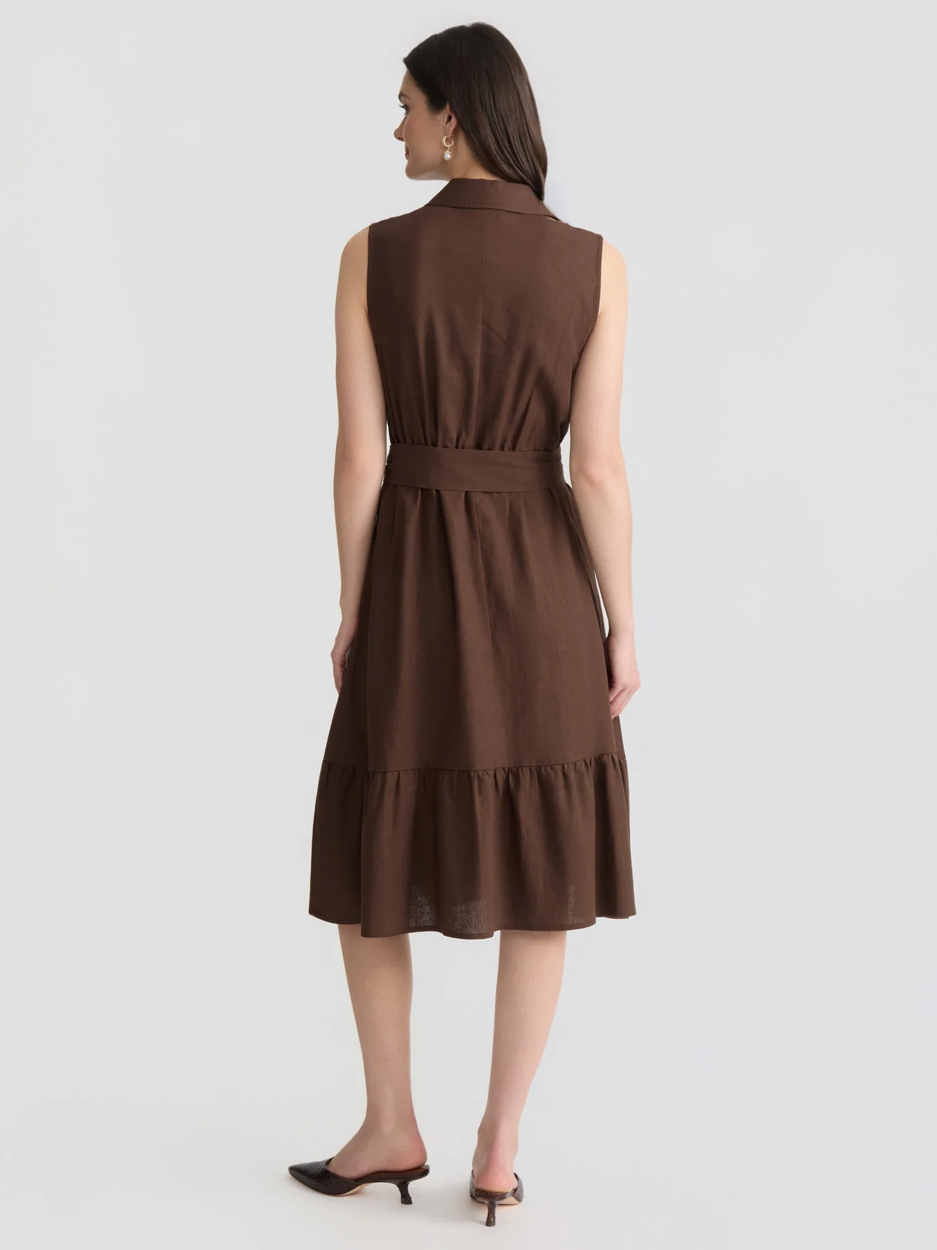 Sleeveless Midi Shirt Dress, Linen - Image 4