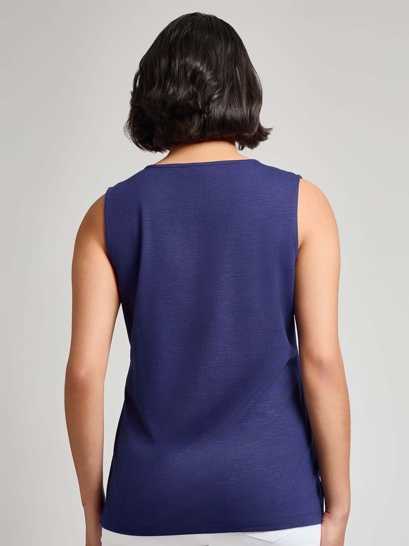Sleeveless Split Neck Embroidered Tank - Image 3