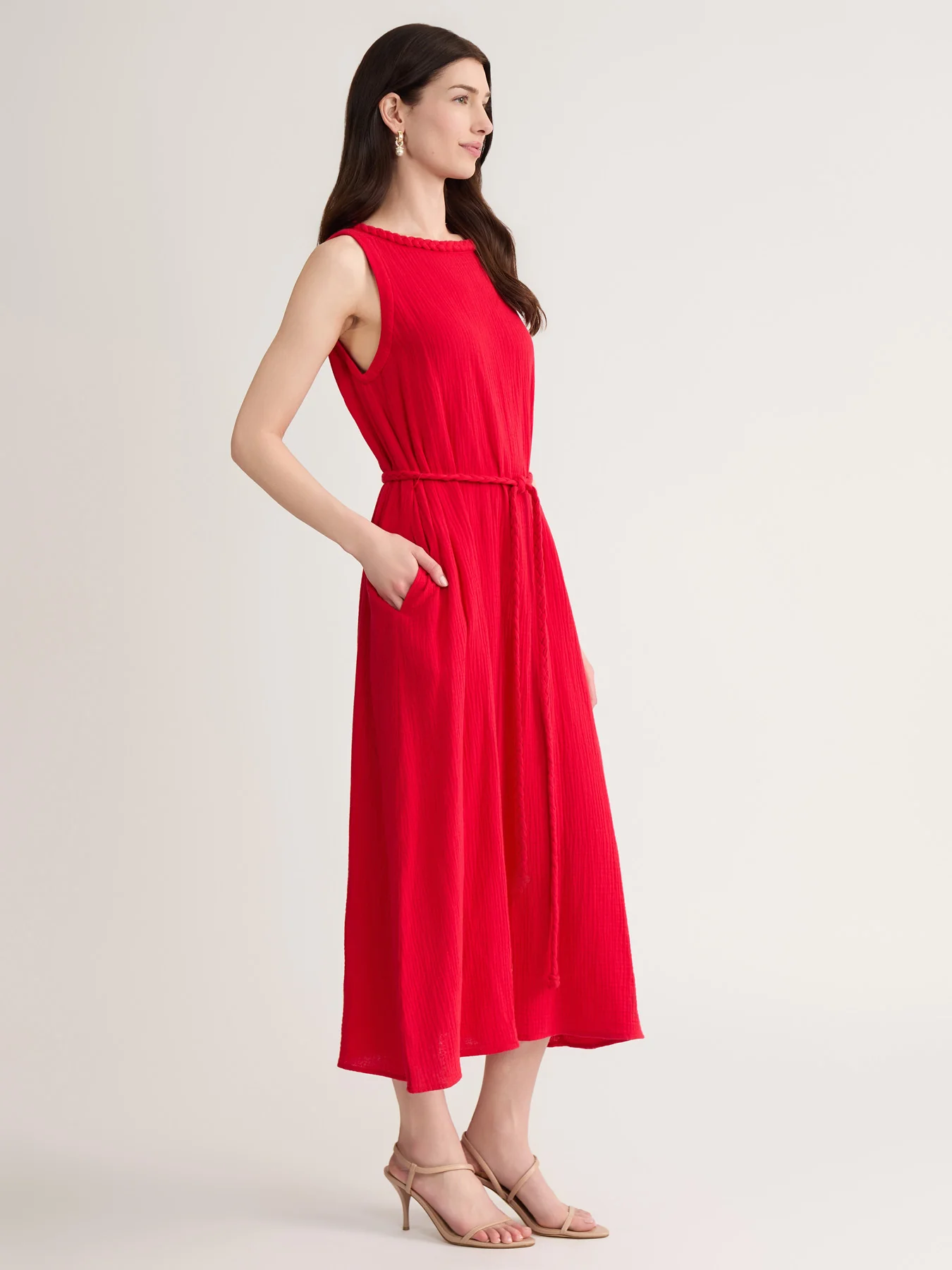 Sleeveless Tie-Waist Maxi Dress, Cotton - Image 2