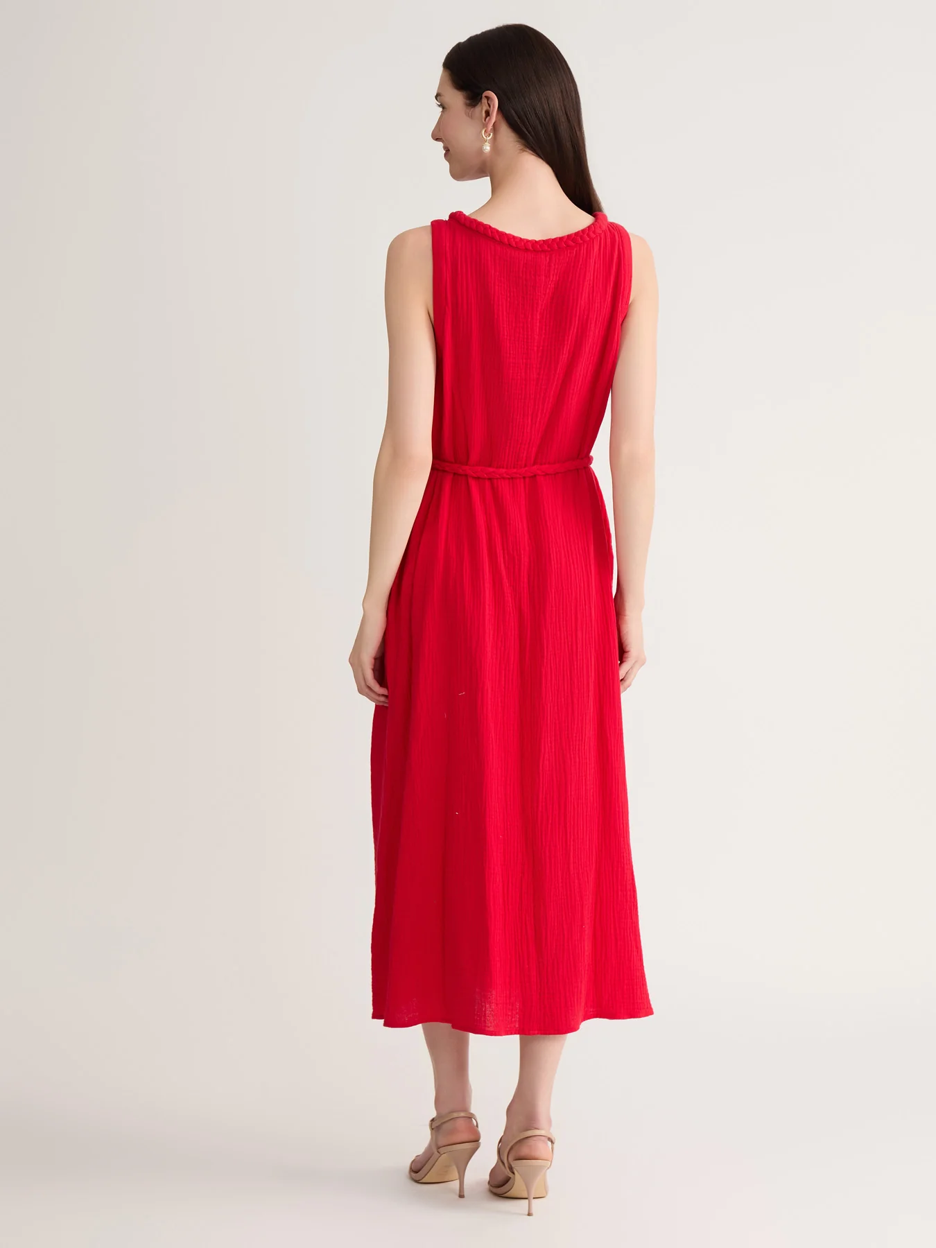 Sleeveless Tie-Waist Maxi Dress, Cotton - Image 4