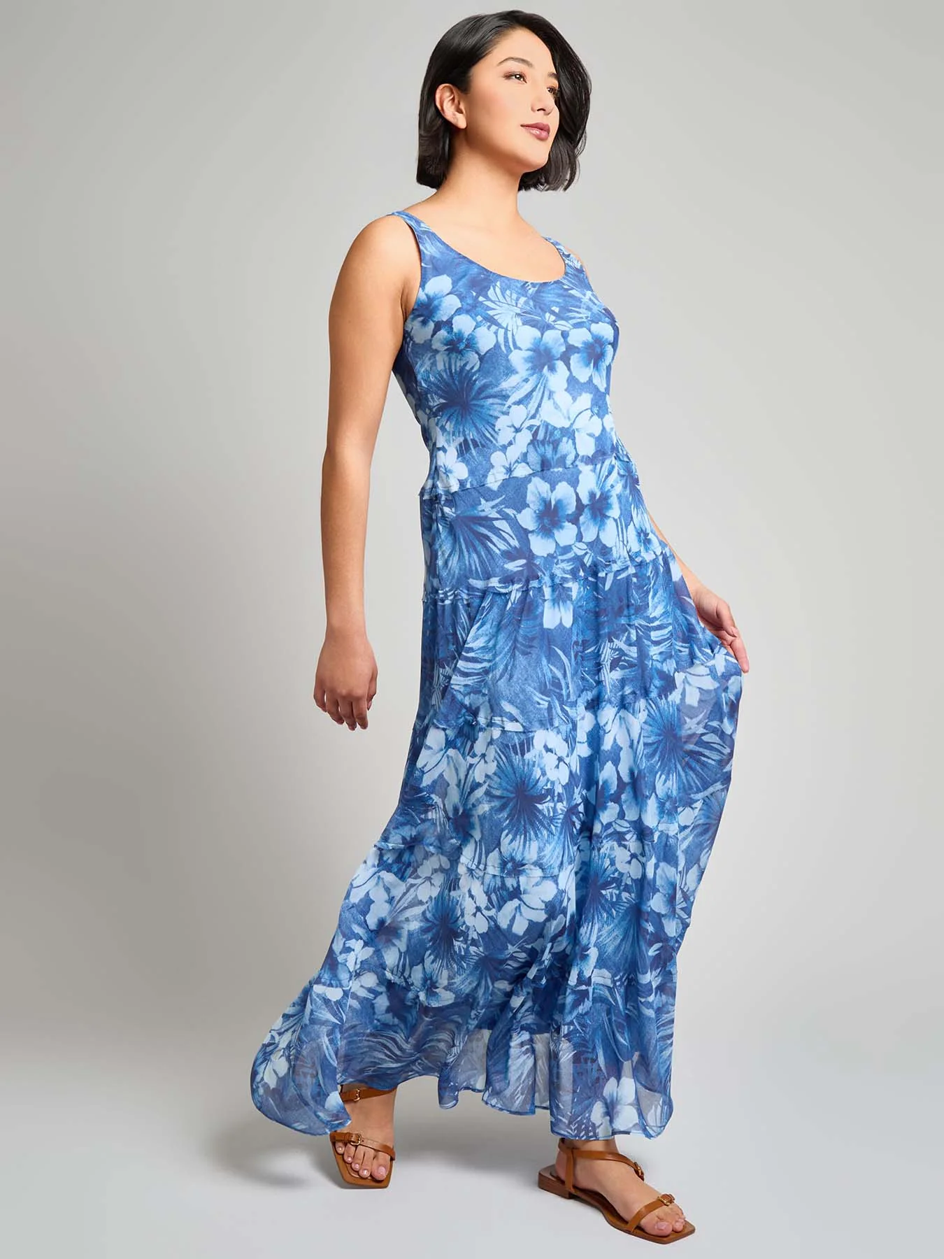 Sleeveless Tiered Maxi Dress, Printed Chiffon Yoryu - Image 2