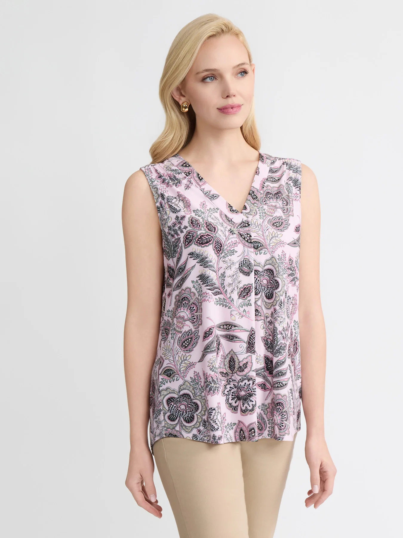 Sleeveless V-Neck Blouse, Jersey Knit - Image 2