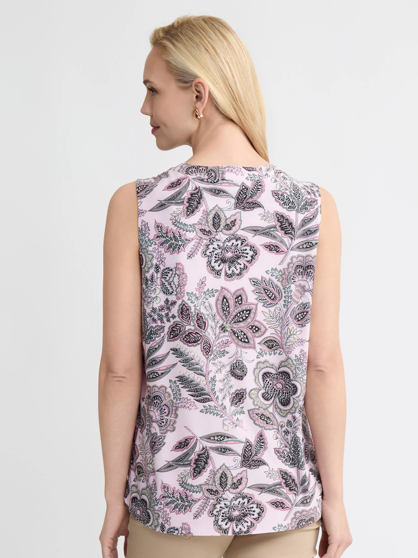 Sleeveless V-Neck Blouse, Jersey Knit - Image 4