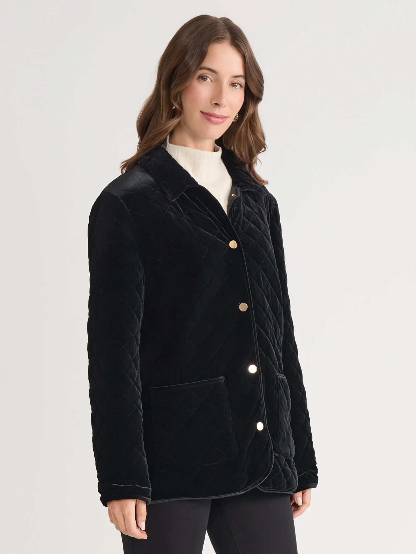 Snap Front Quilted Jacket, Velvet - Image 2