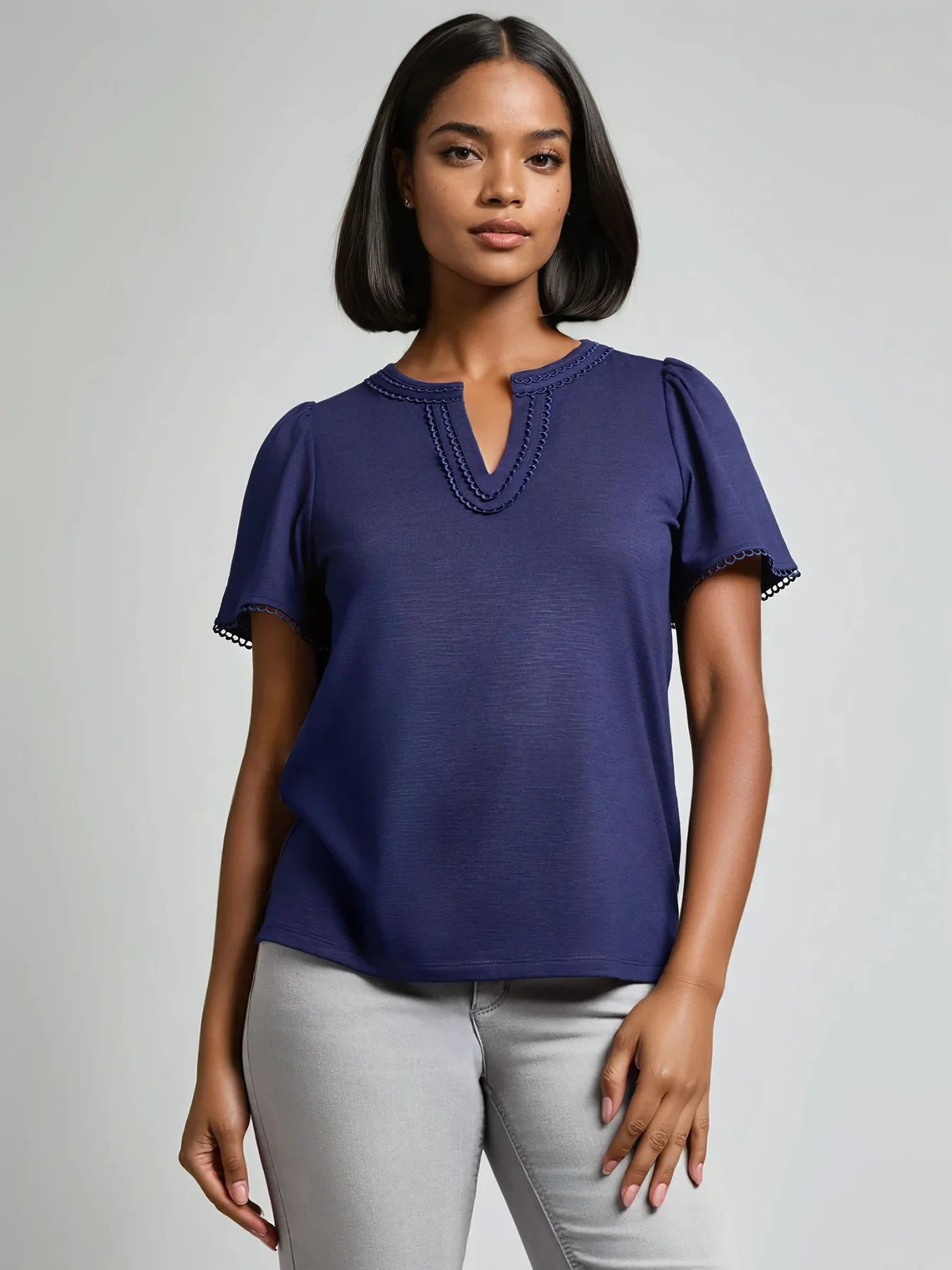 Split Neck Flutter Sleeve Top