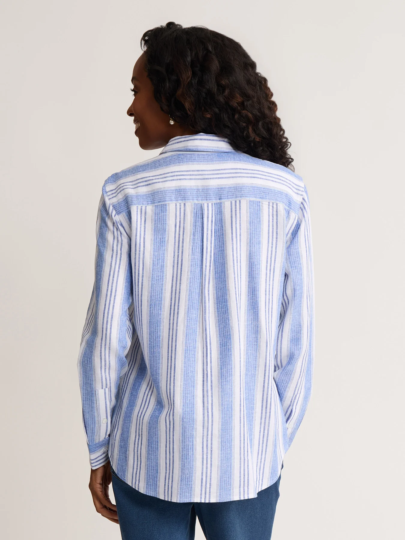 Striped Button-Up Shirt, Linen - Image 3