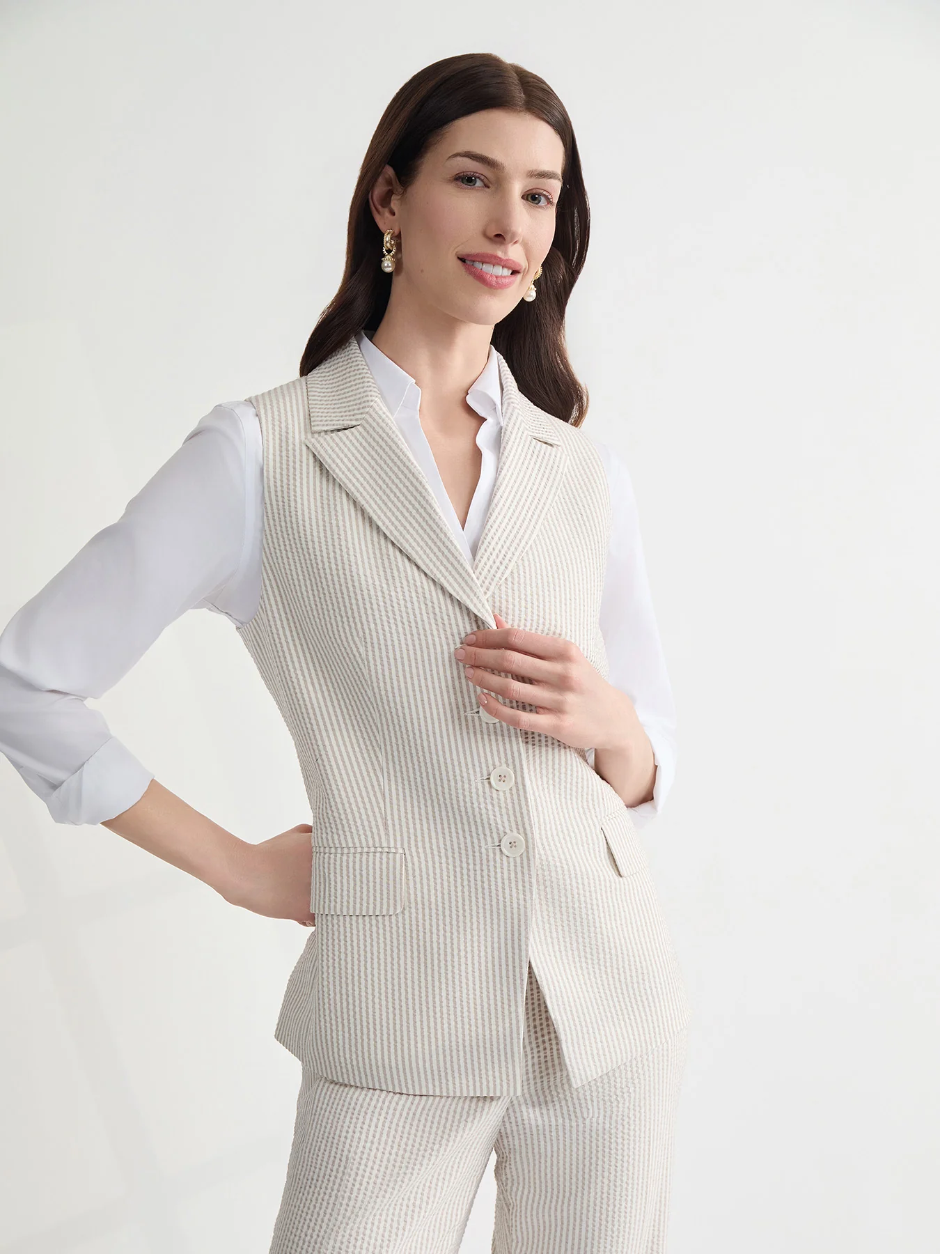 Striped Peak Lapel Vest, Seersucker