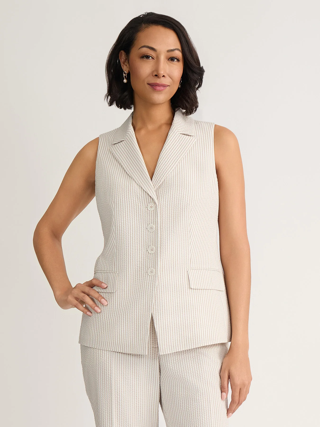 Striped Peak Lapel Vest, Seersucker - Image 2