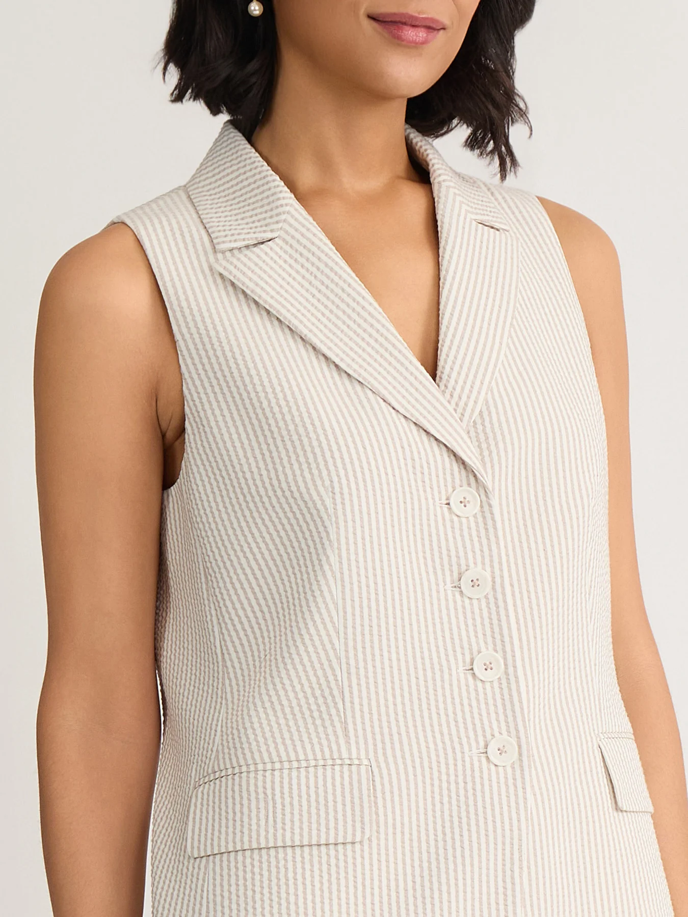 Striped Peak Lapel Vest, Seersucker - Image 3