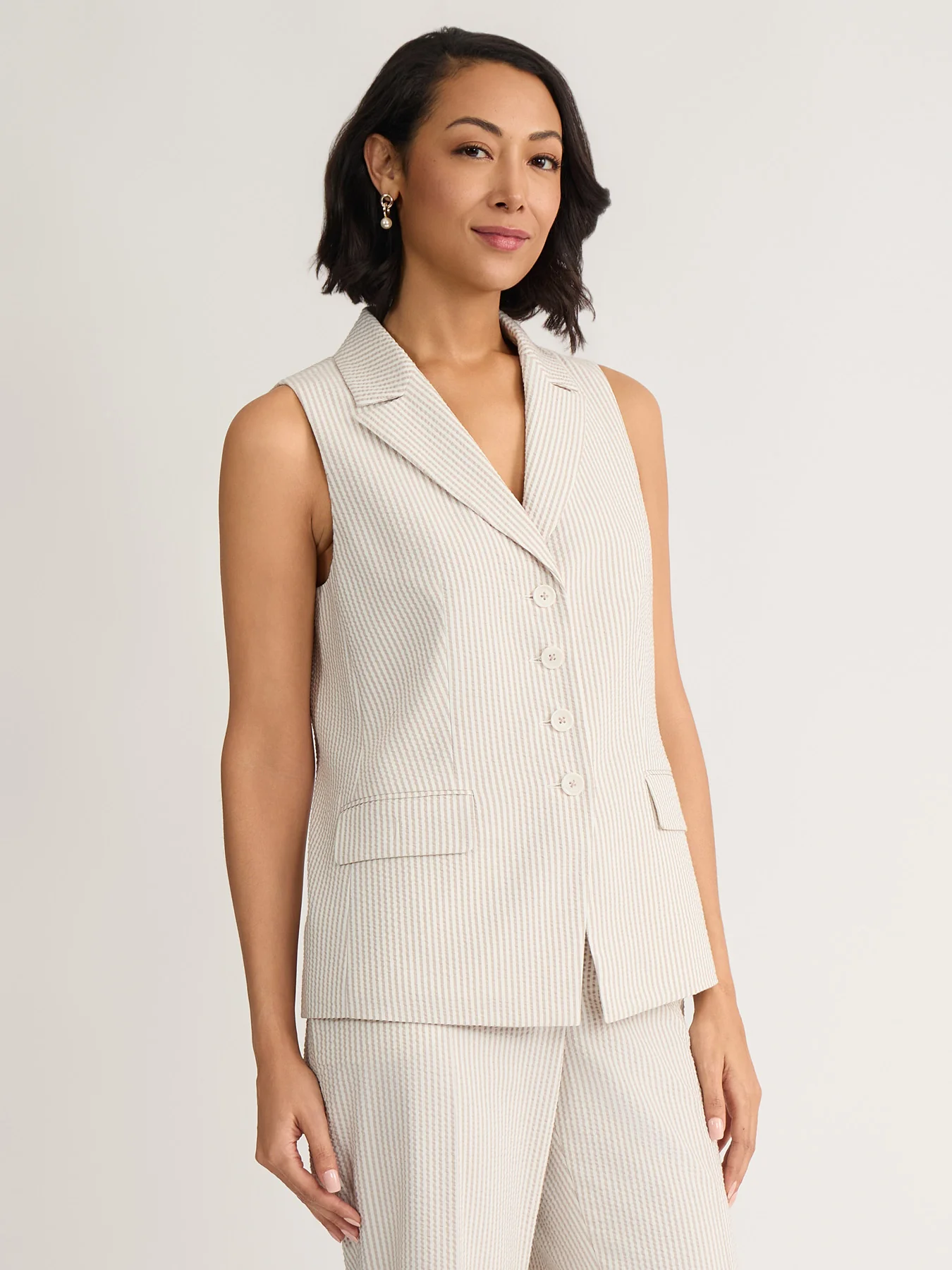 Striped Peak Lapel Vest, Seersucker - Image 4
