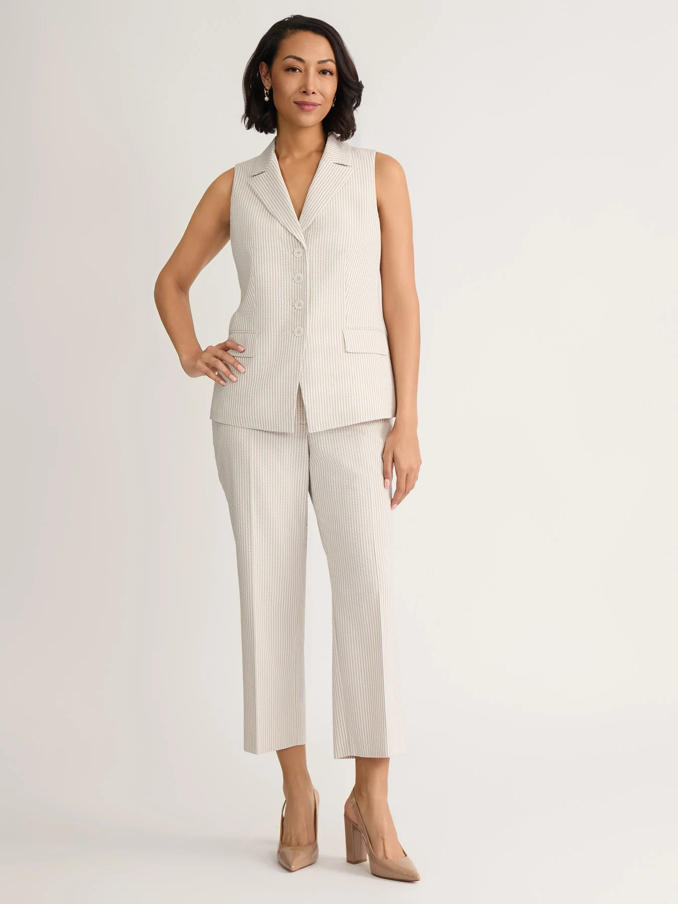 Striped Peak Lapel Vest, Seersucker - Image 6