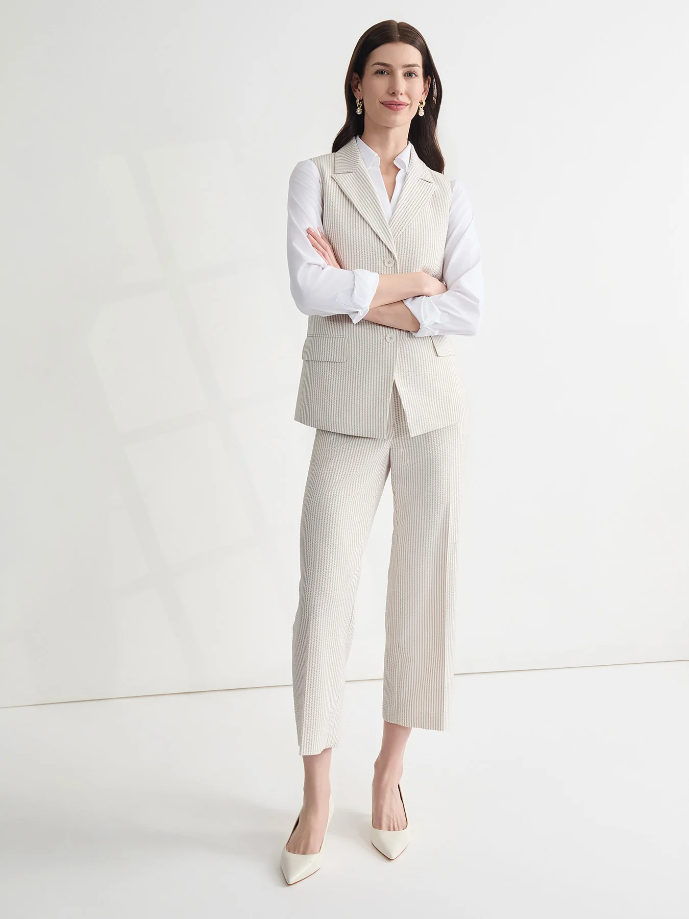 Striped Peak Lapel Vest, Seersucker - Image 8