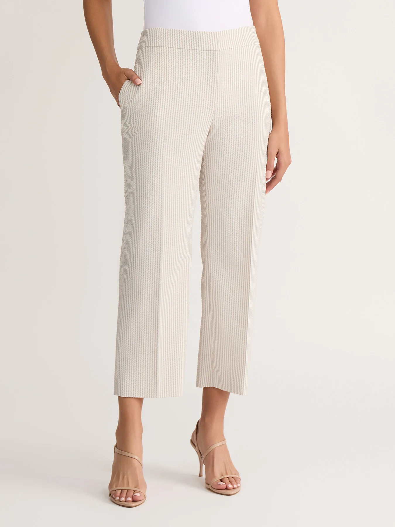 Striped Straight Leg Cropped Pant, Seersucker
