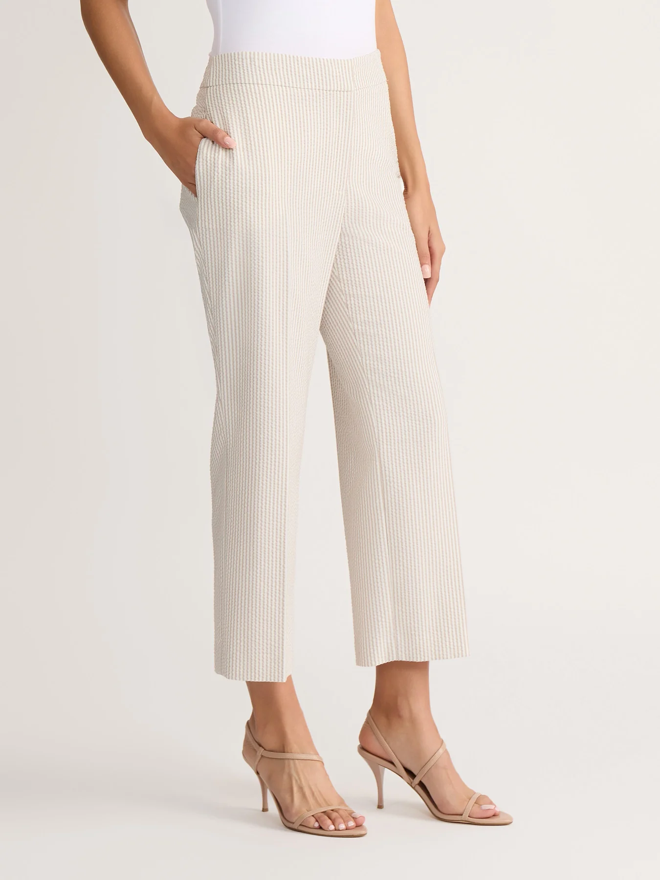 Striped Straight Leg Cropped Pant, Seersucker - Image 2
