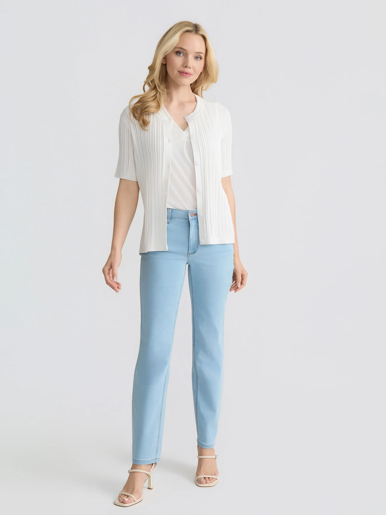 Short Sleeve Cardigan, Pointelle Knit - Image 5