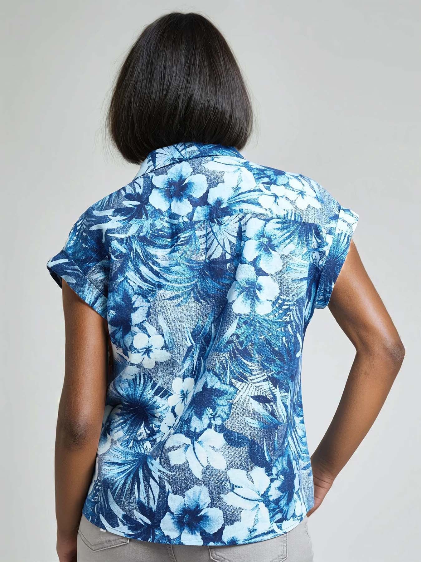 Tie-Front Button-Front Blouse, Printed Cotton - Image 3