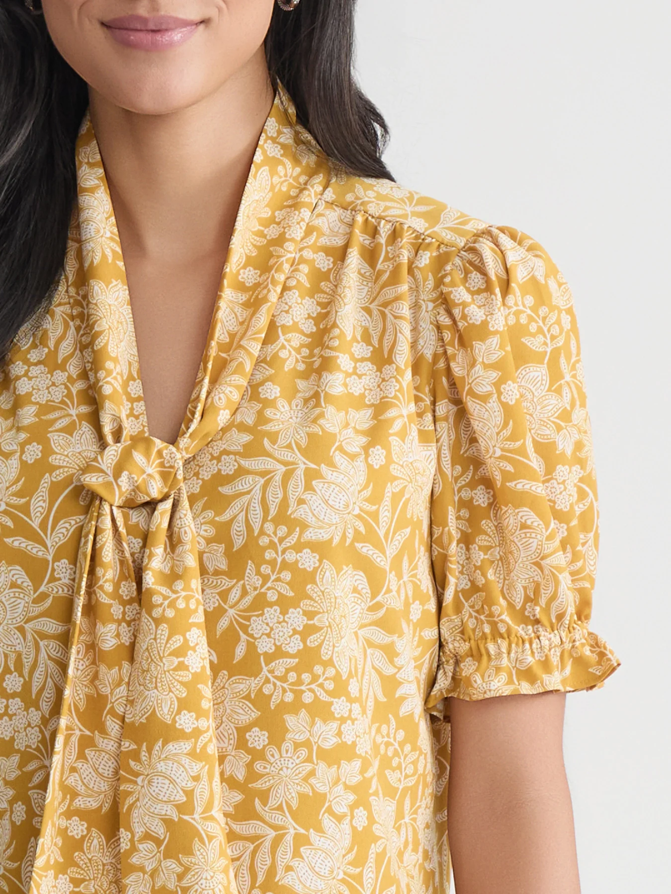 Tie Neck Shirt, Printed Crepe de Chine - Image 3