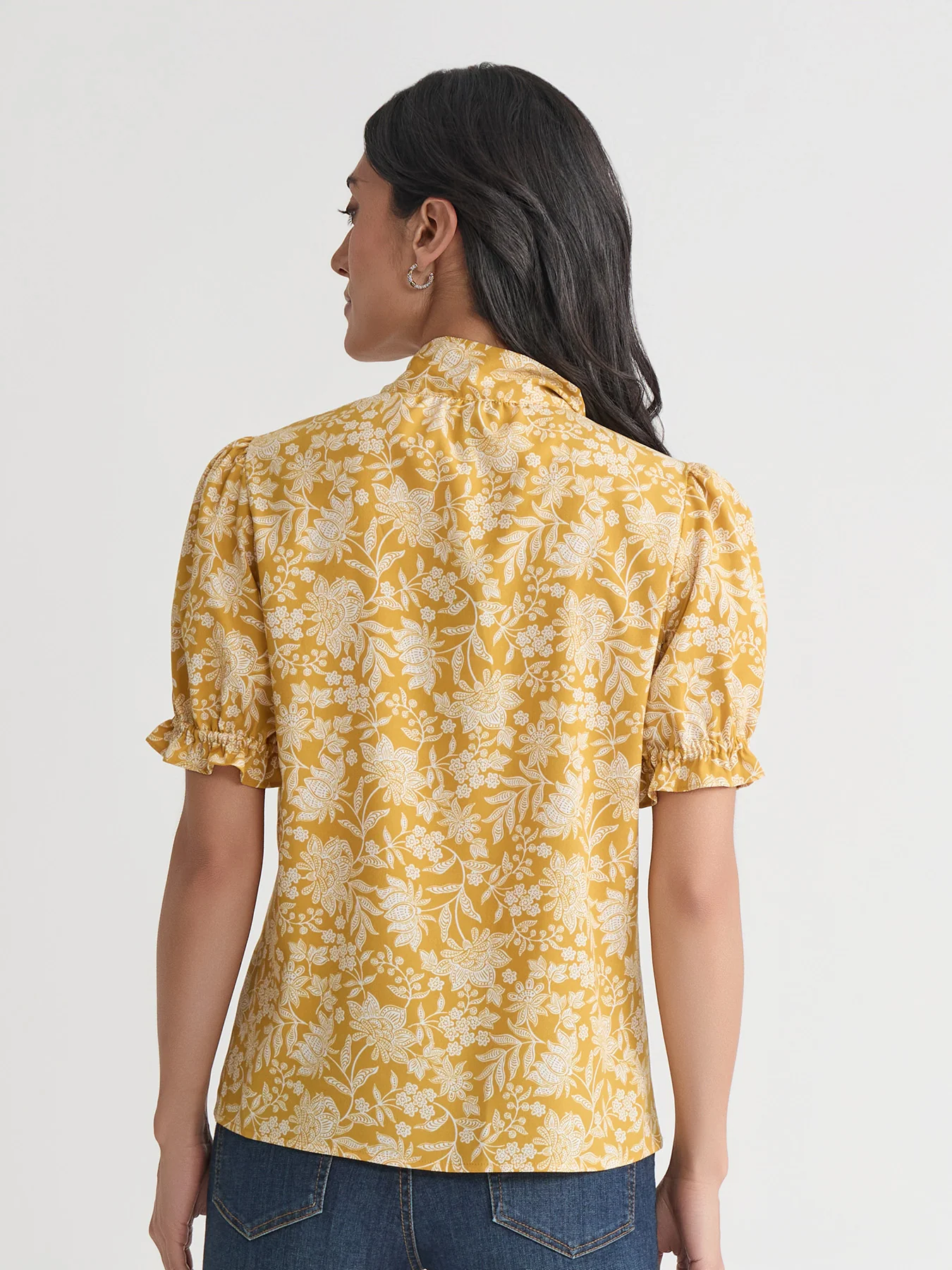 Tie Neck Shirt, Printed Crepe de Chine - Image 4