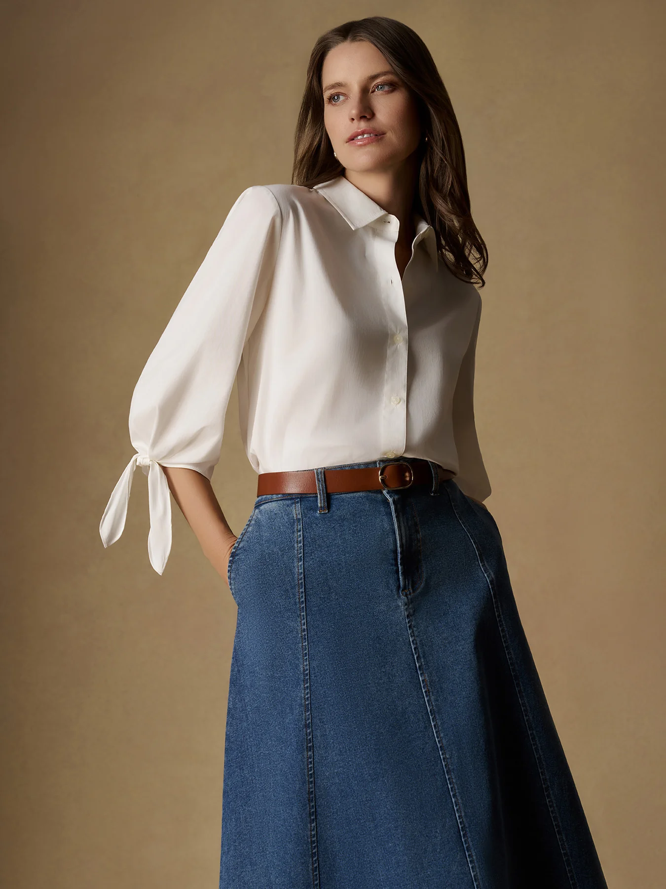 Tie Sleeve Button-Front Shirt - Image 4