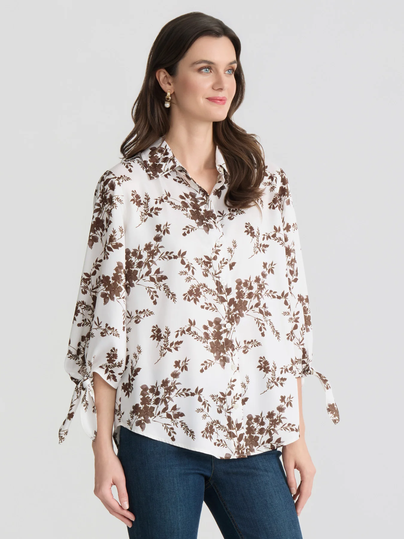 Tie Sleeve Button-Up Blouse, Satin Twill - Image 2