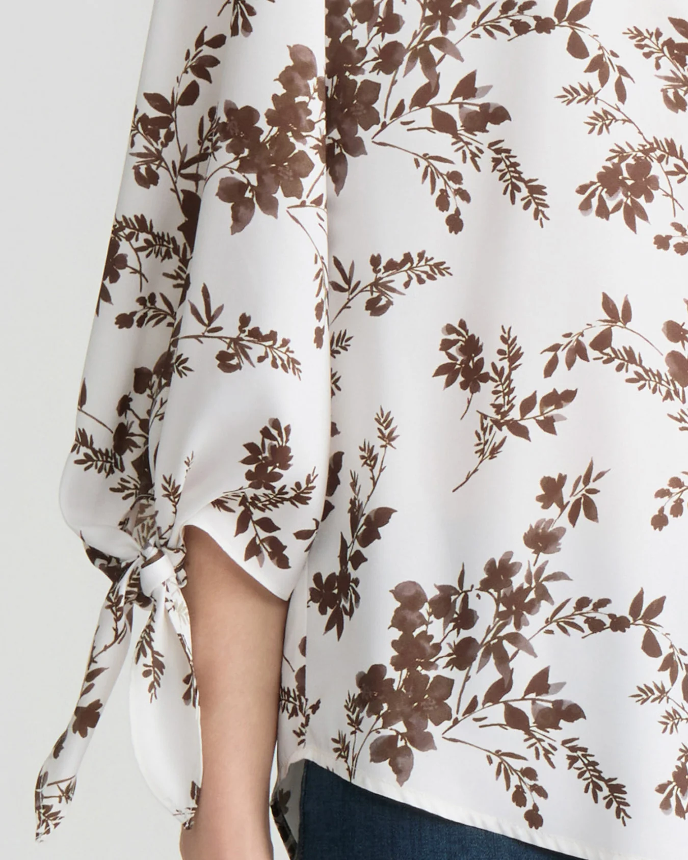 Tie Sleeve Button-Up Blouse, Satin Twill - Image 3
