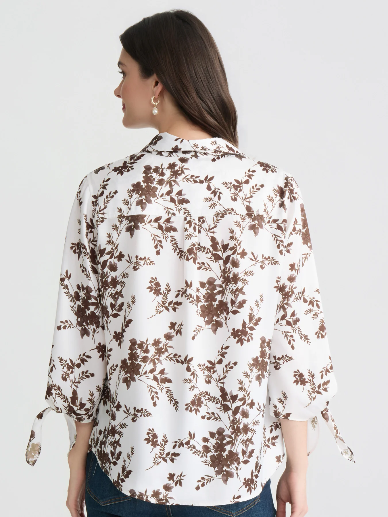 Tie Sleeve Button-Up Blouse, Satin Twill - Image 4