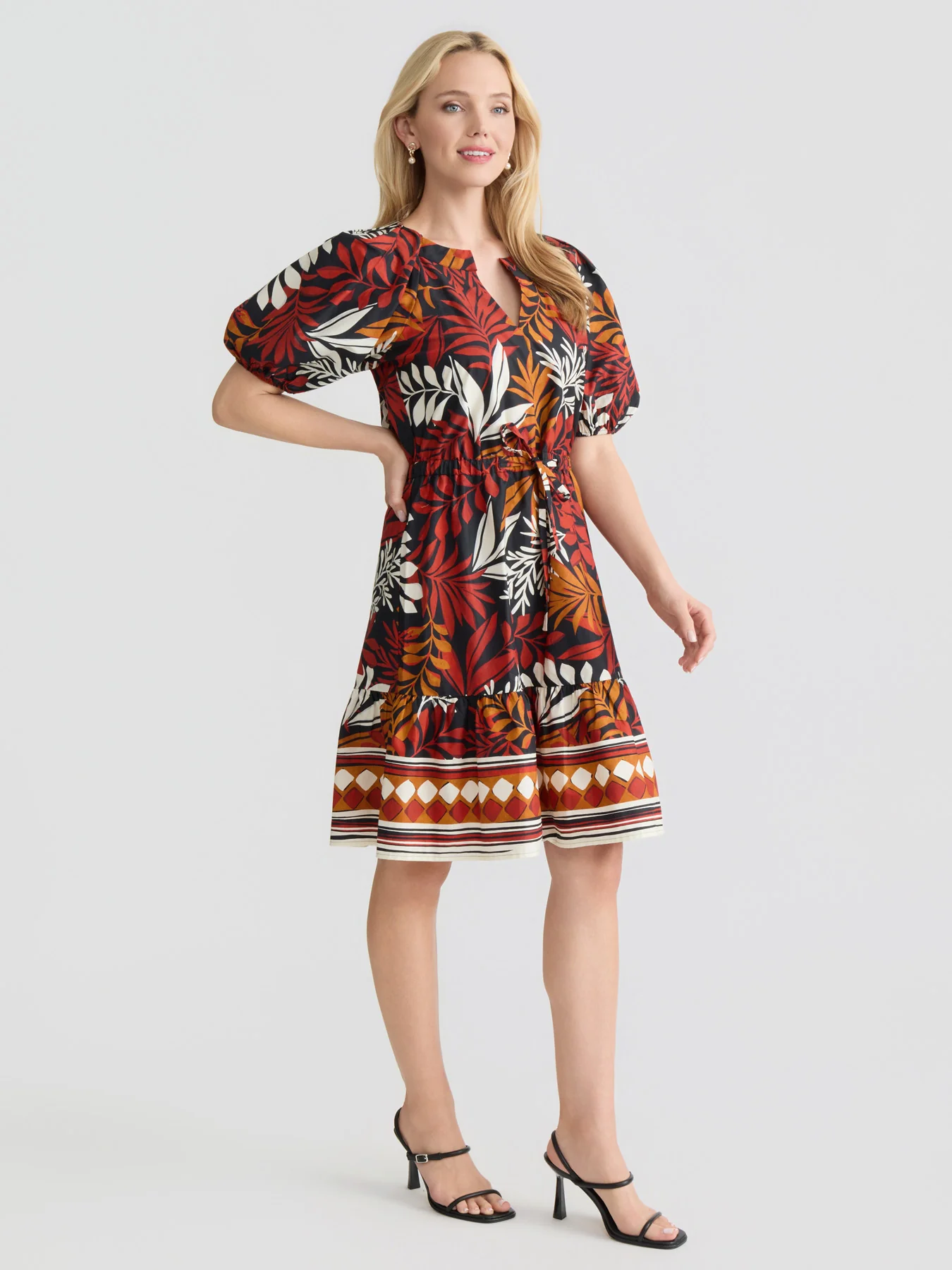 Tiered A-Line Puff Sleeve Dress, Cotton Poplin - Image 2