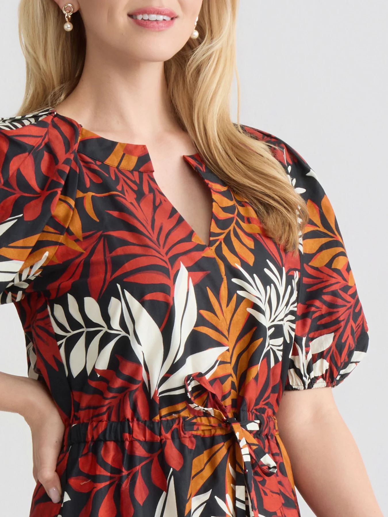 Tiered A-Line Puff Sleeve Dress, Cotton Poplin - Image 3
