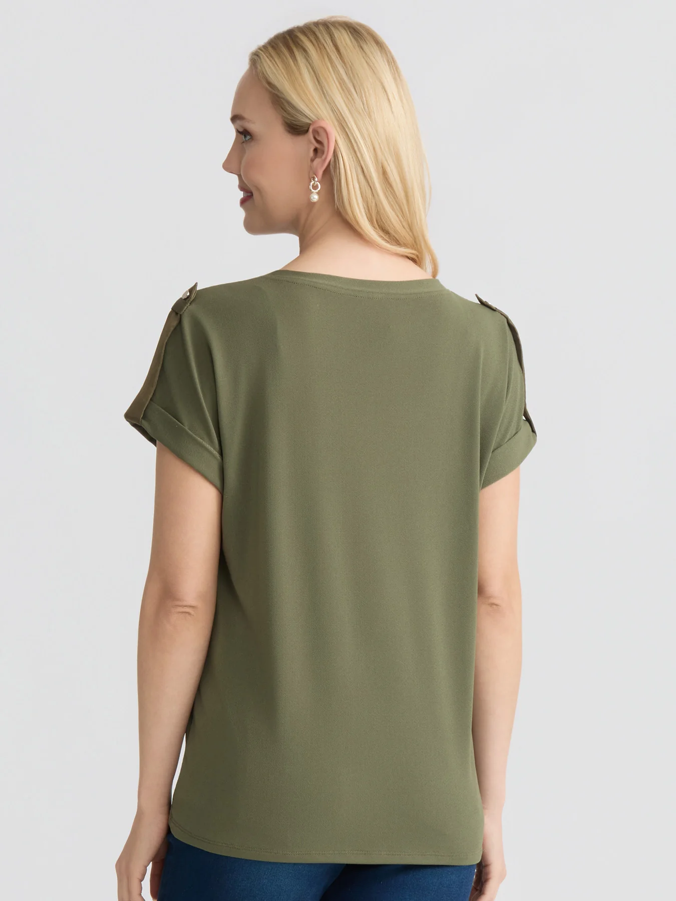 Tonal Roll-Tab Tee, Moss Crepe - Image 4