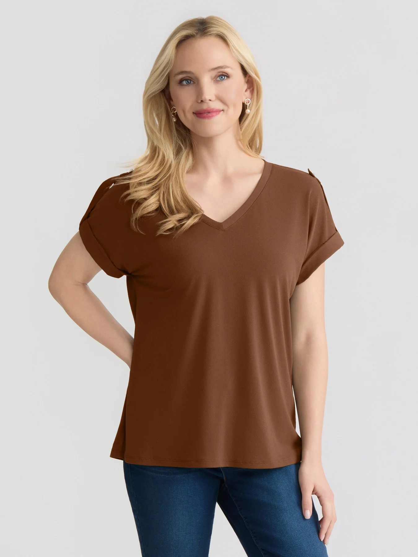 Tonal Roll-Tab Tee, Moss Crepe