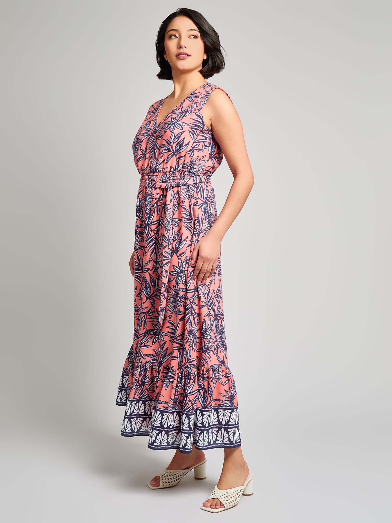 V-Neck Belted Maxi Dress, Crepe de Chine - Image 2
