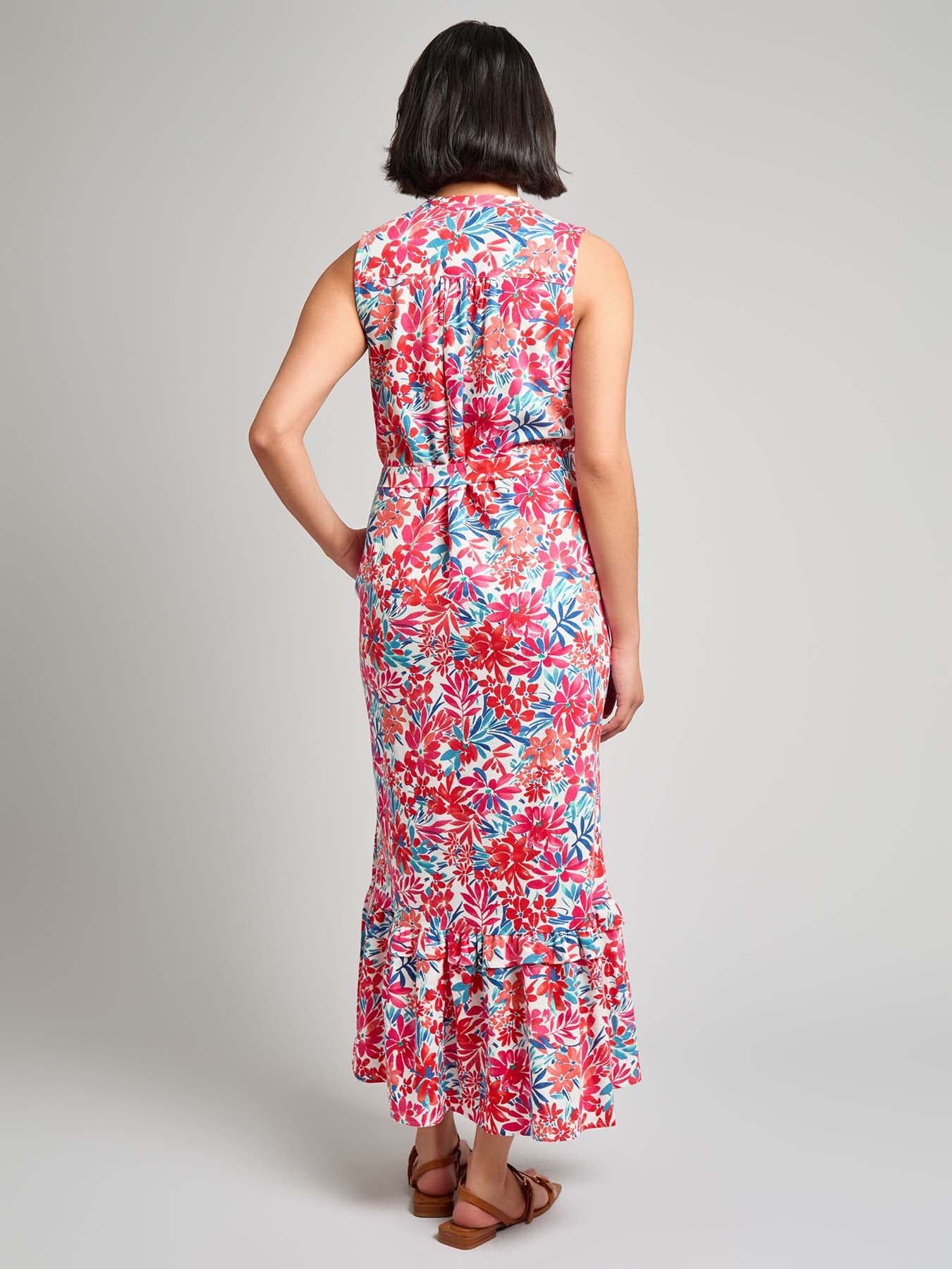 V-Neck Flounce Maxi Dress, Linen Blend - Image 3