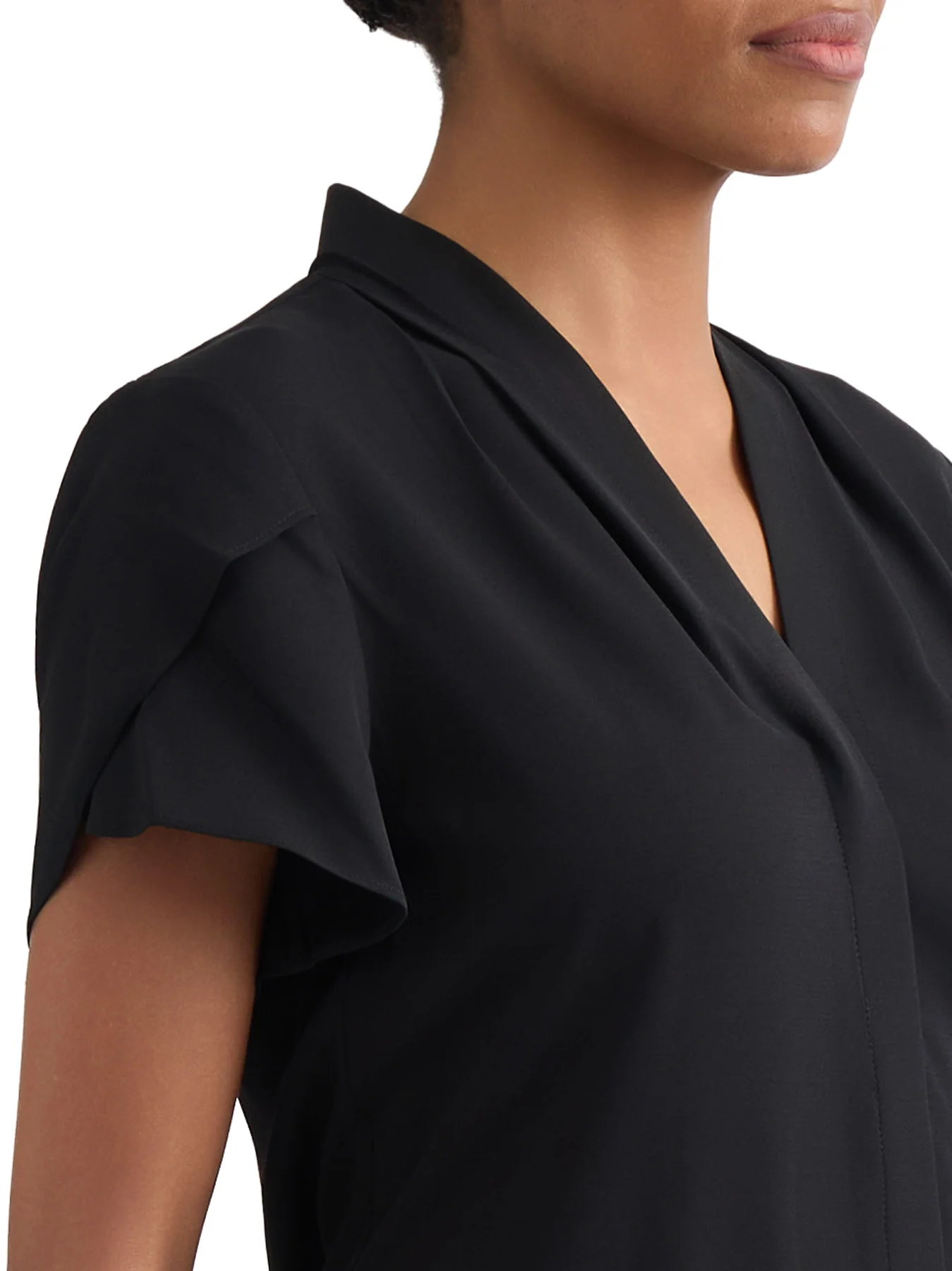 V-Neck Pleat Sleeve Blouse, Stretch Georgette - Image 3