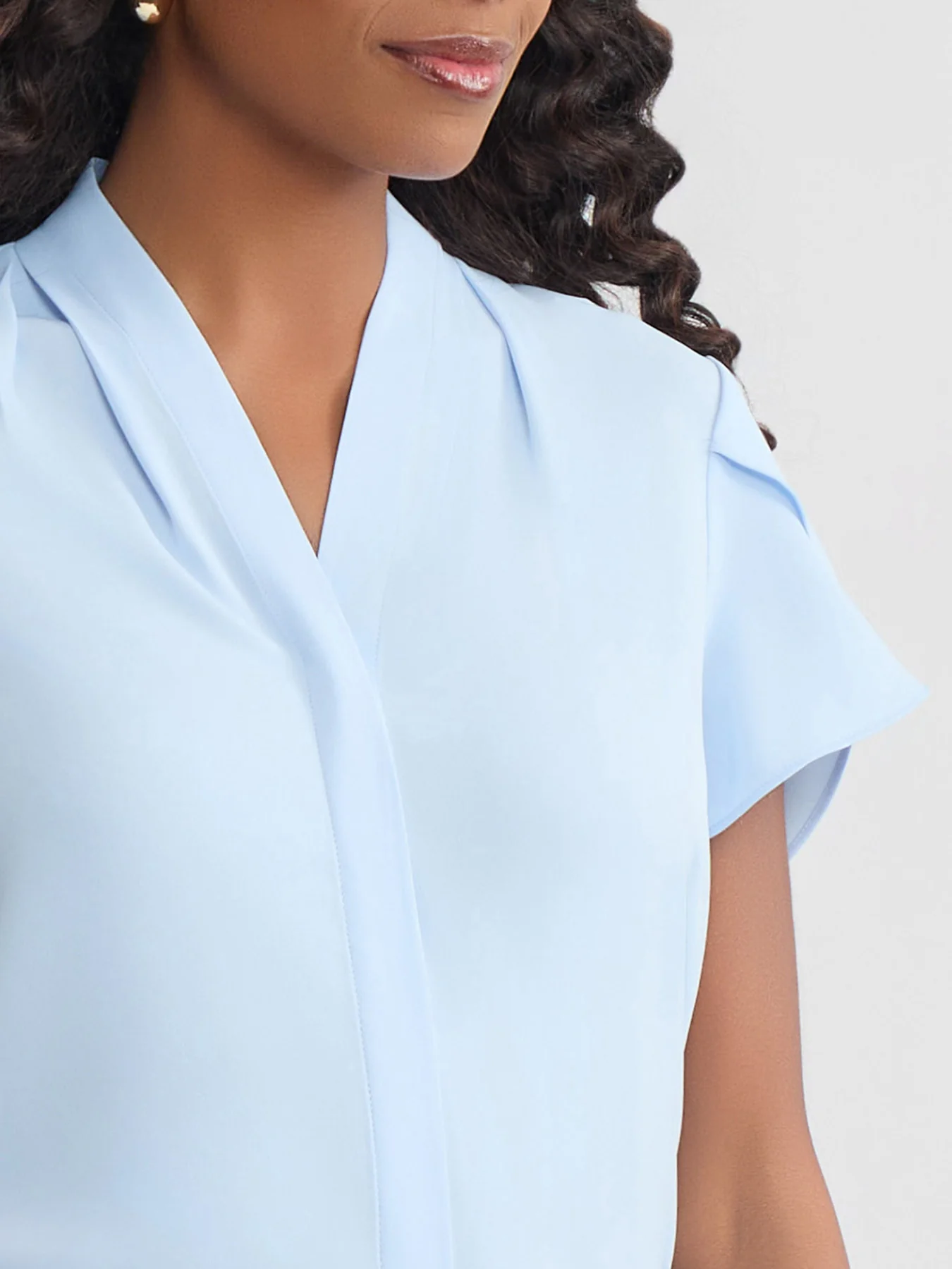 V-Neck Pleat Sleeve Blouse, Stretch Georgette - Image 3