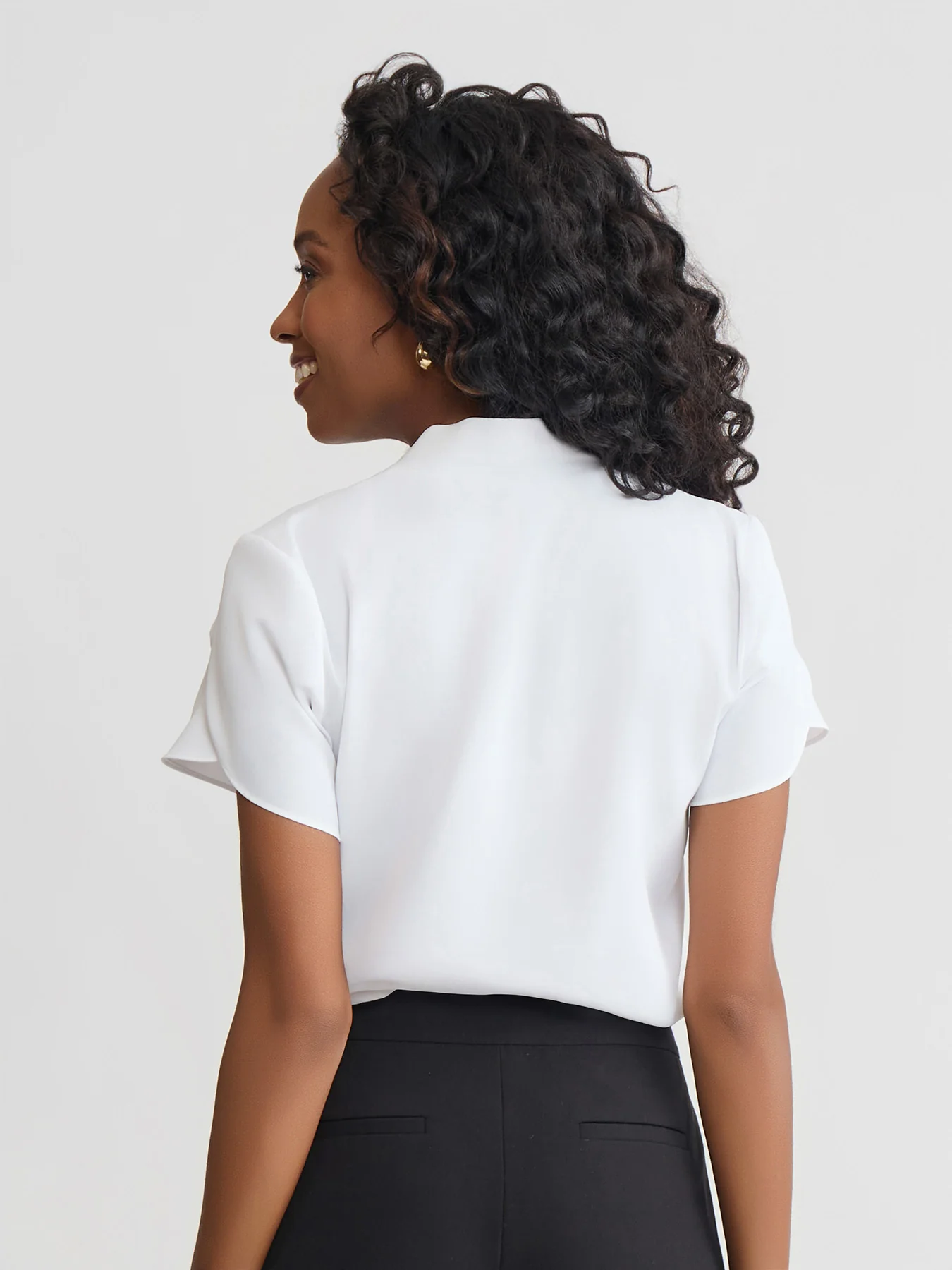 V-Neck Pleat Sleeve Blouse, Stretch Georgette - Image 4