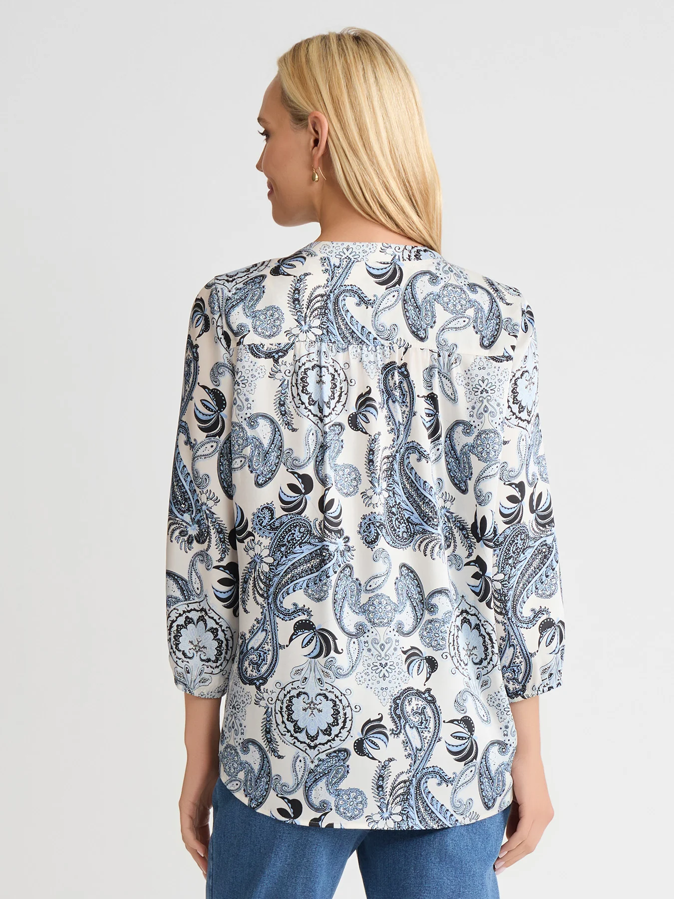 V-Neck Pleated Kelly Blouse, Satin Twill - Image 4