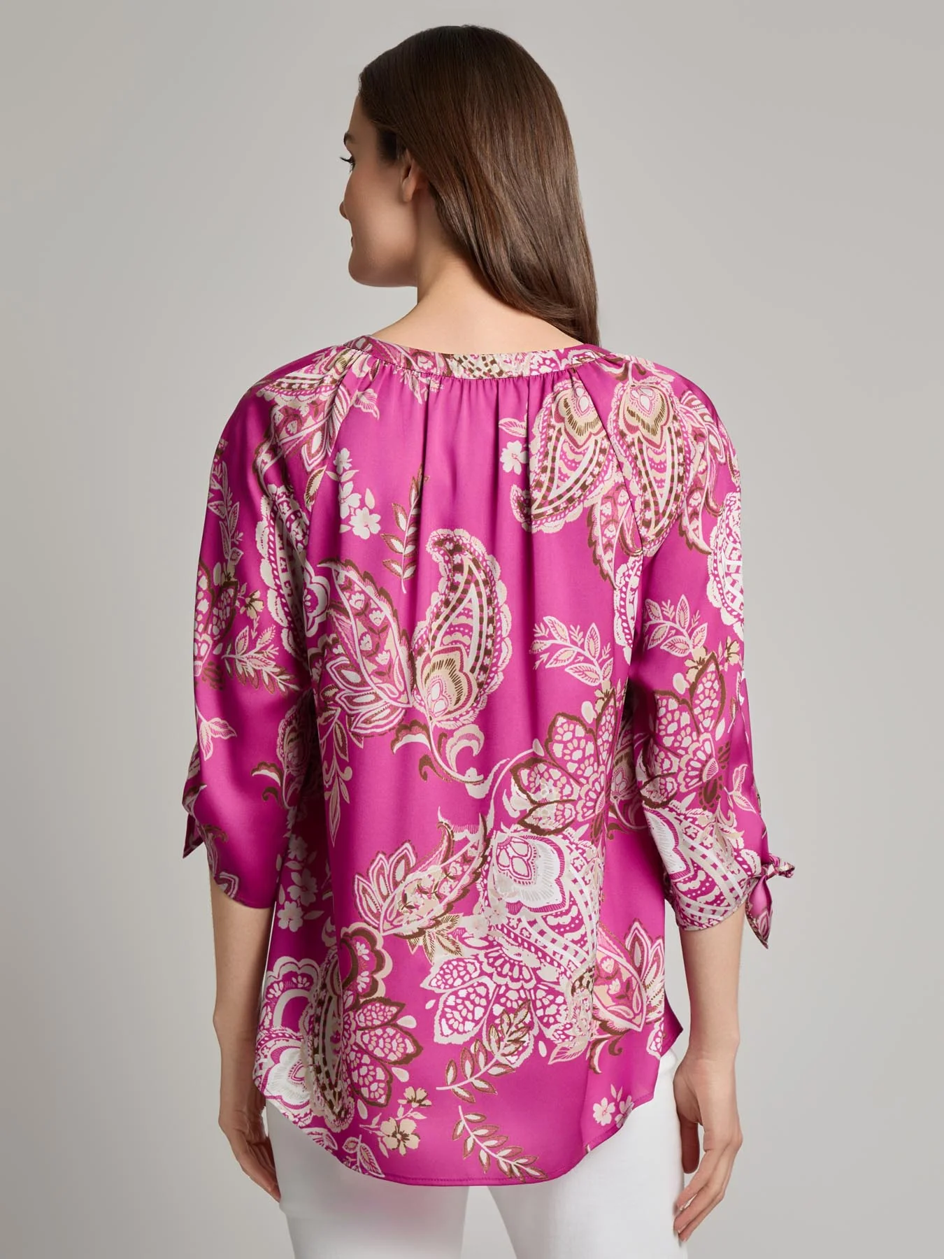V-Neck Print Tie-Sleeve Blouse - Image 3