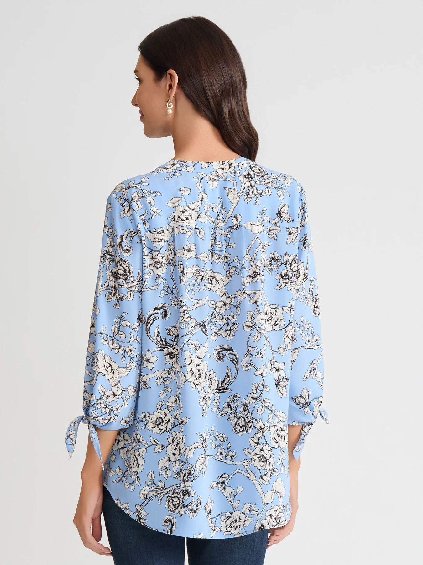 V-Neck Print Tie-Sleeve Blouse - Image 4