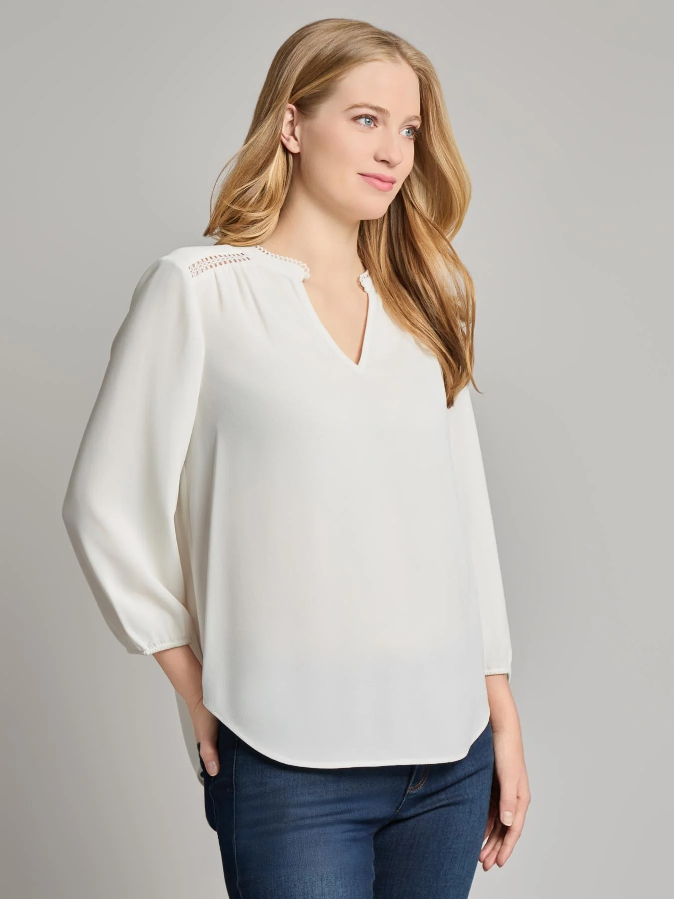 V-Neck Shoulder Trim Blouse - Image 2