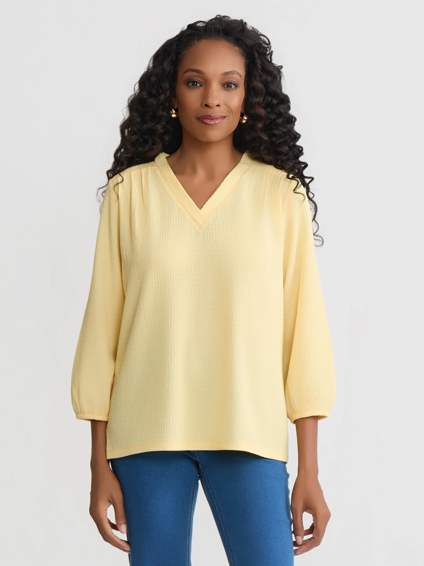 V-Neck Smocked Shoulder Blouse