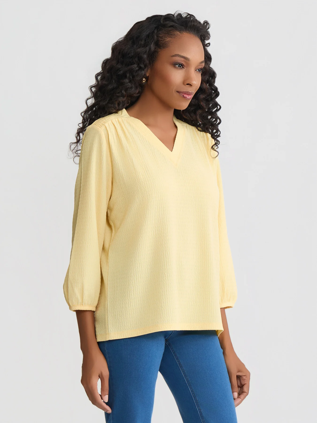 V-Neck Smocked Shoulder Blouse - Image 2