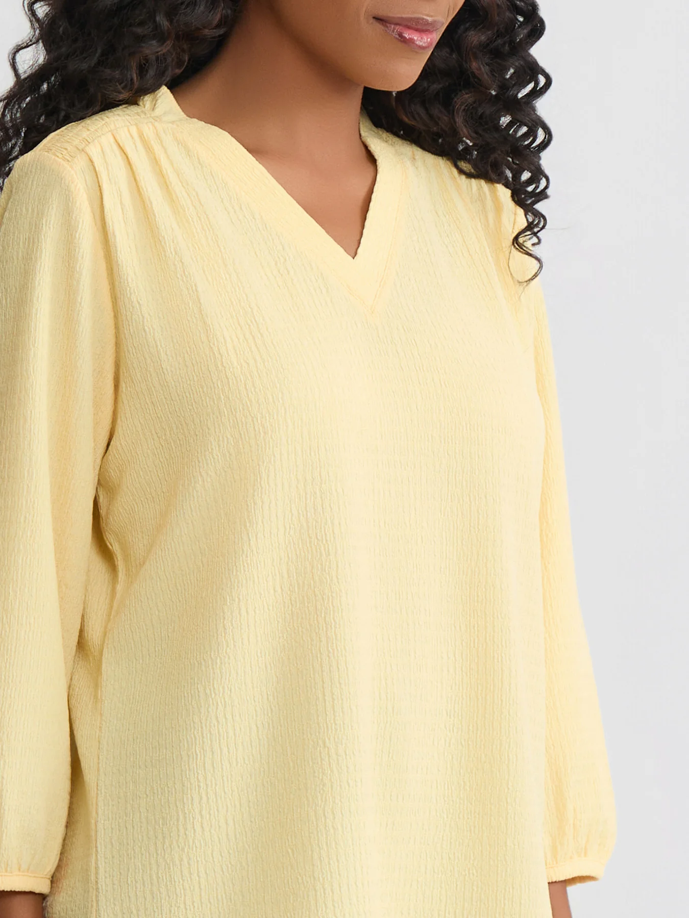 V-Neck Smocked Shoulder Blouse - Image 3