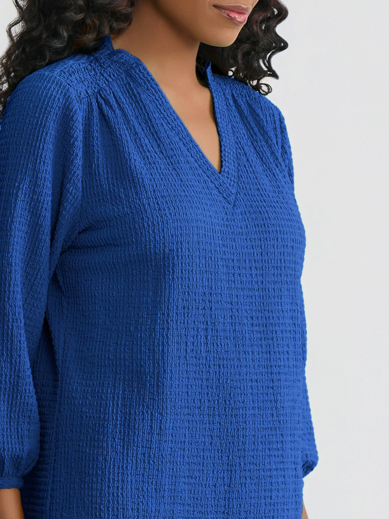V-Neck Smocked Shoulder Blouse - Image 3