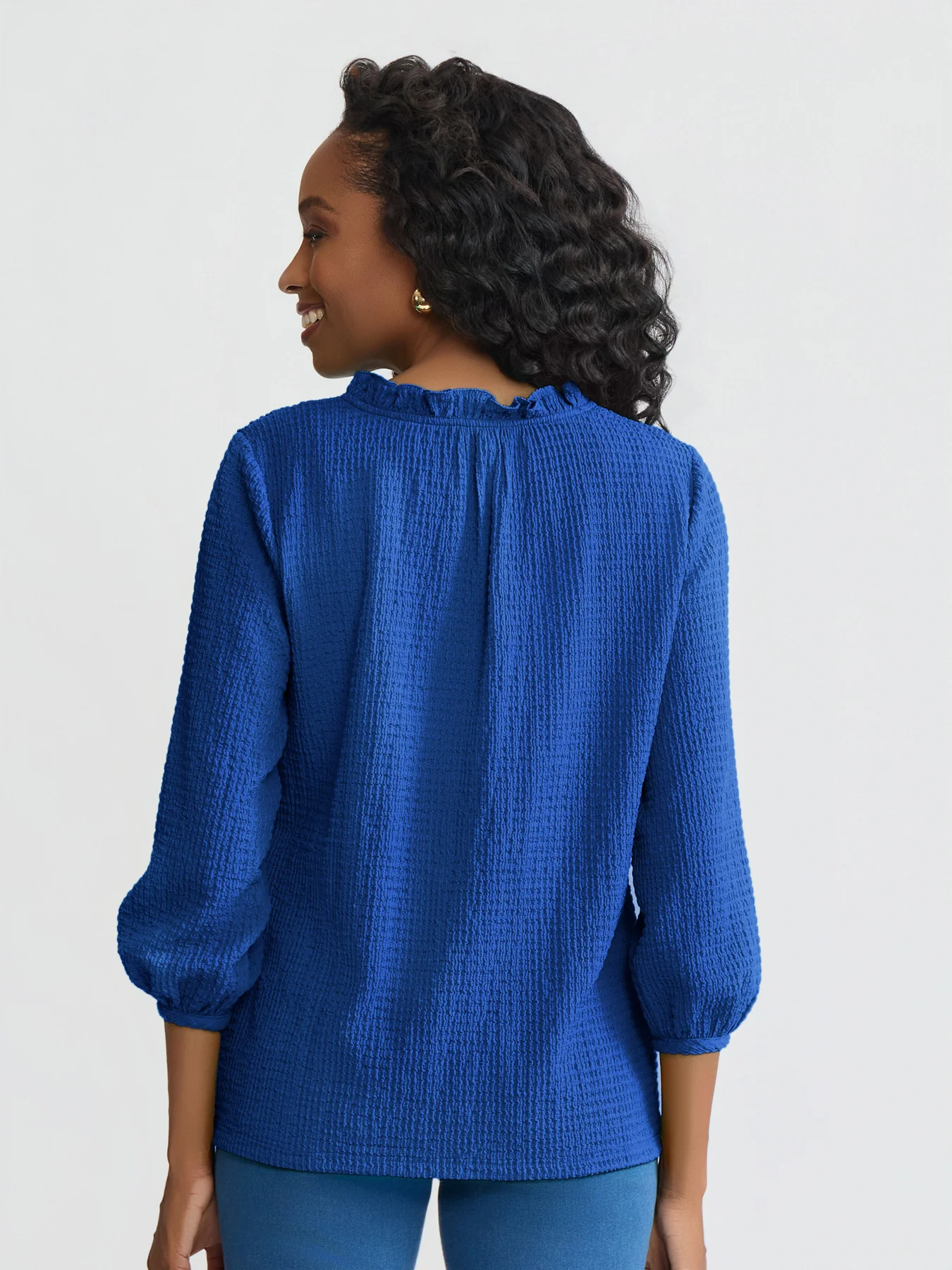 V-Neck Smocked Shoulder Blouse - Image 4